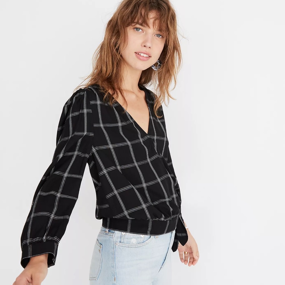 Madewell Wrap Top In Windowpane